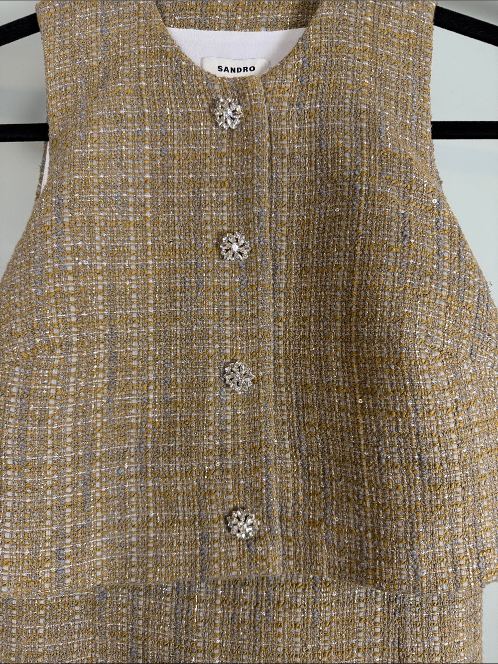 Sandro Paris Sleeveless Tweed Layered V-Neck Mini Dress EUC Size 4 (S) - Picture 4 of 16